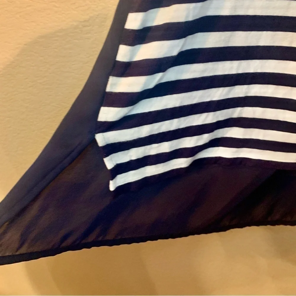 MK Michael Kors Tunic Top Small Navy Blue White Striped Front Sheer Back